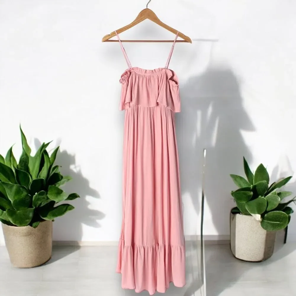 LULUS Women’s Sincerely Yours Blush Pink Ruffled Midi Dress in the Size Small - Picture 7 of 16